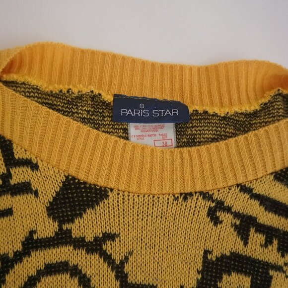 Vintage Paris Star Yellow Black Paisley Knit 20% Mohair Wool Sweater 38 - Picture 11 of 12